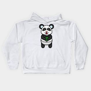 Sticker and Label Of Cute Baby Panda Tea Kids Hoodie